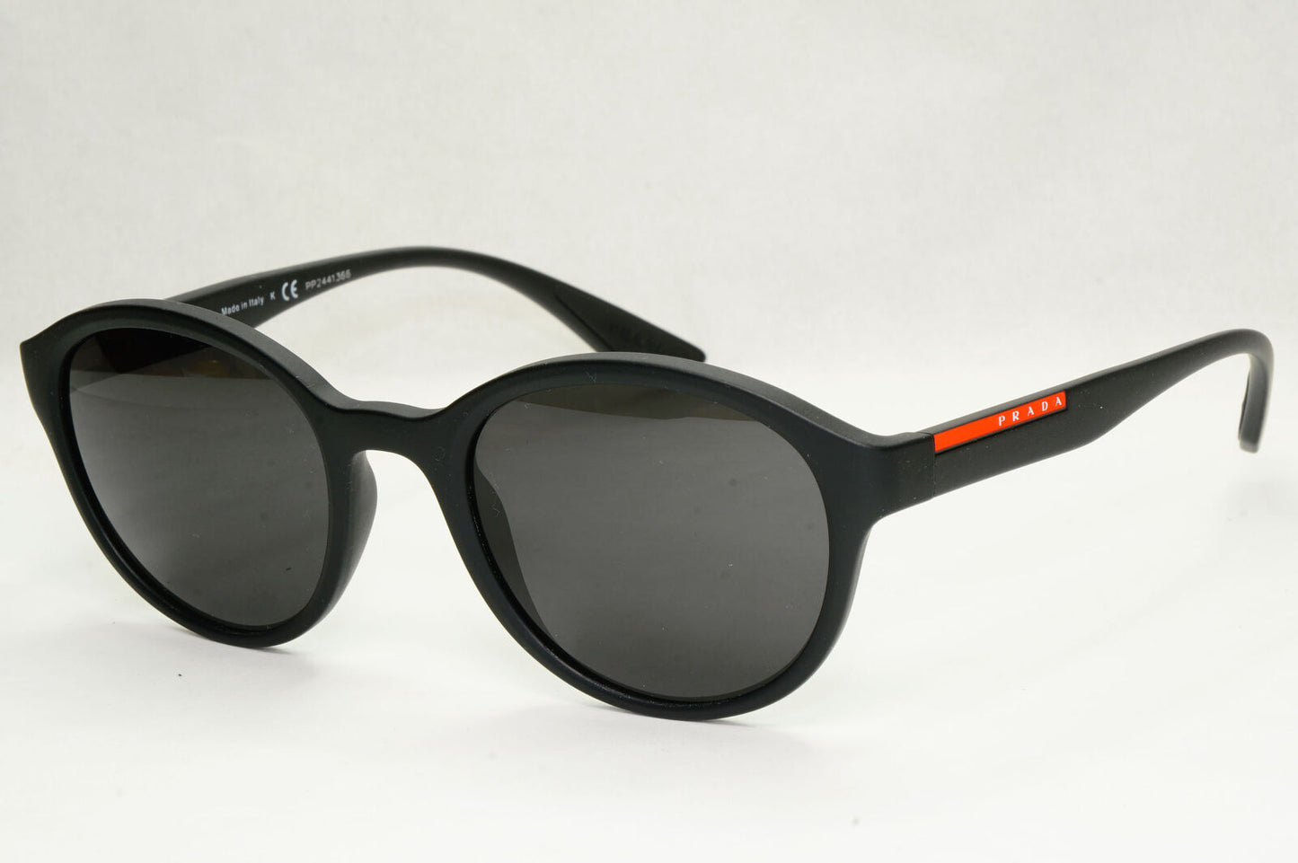 Prada Sunglasses Black Round Matte Rubber Red Stripe PS01NV VPS 01N DG0-1O1 50mm
