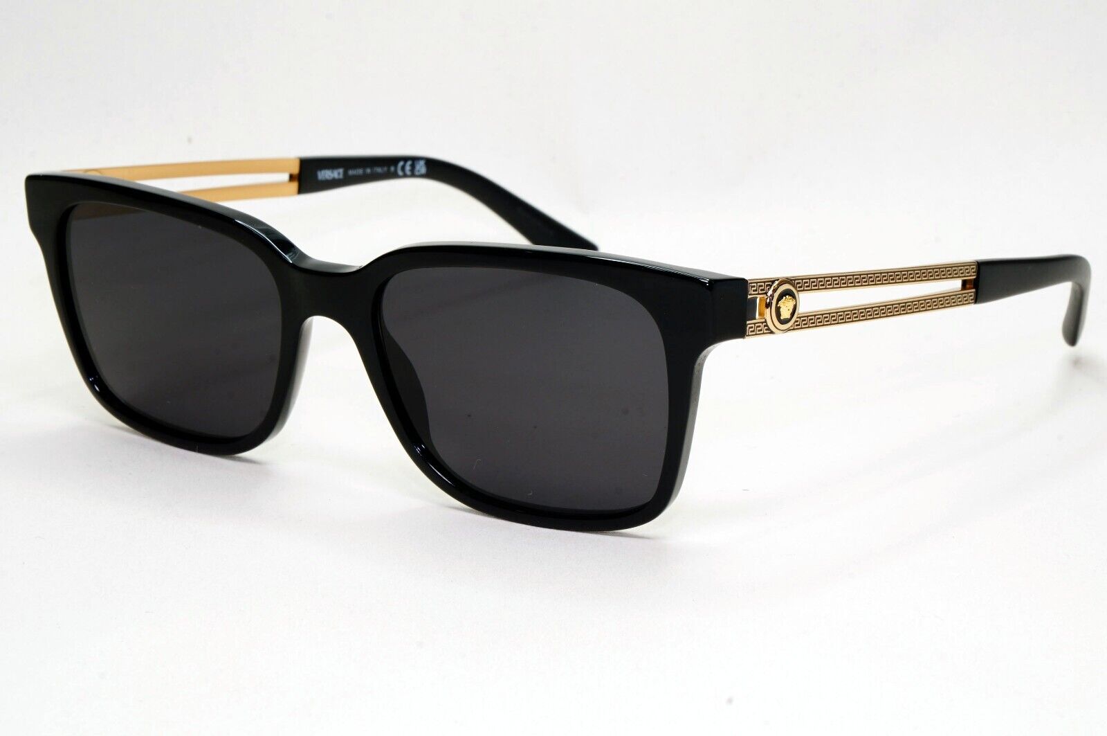 Versace Sunglasses Black Square Gold Medusa Meander MOD VE 3218 GB1 53mm