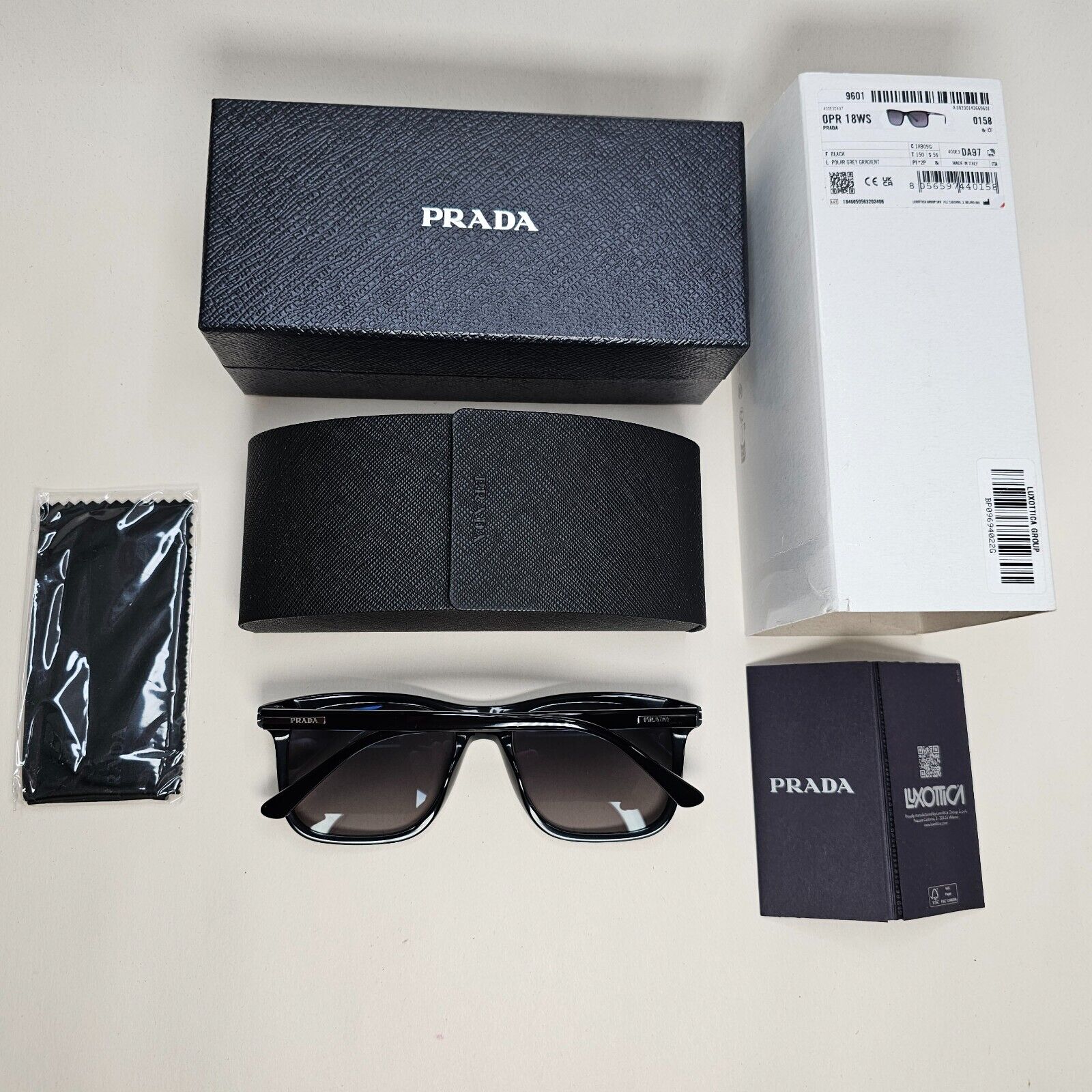 Prada Sunglasses Black Grey Polarized Glass Lens Square PR18WS SPR 18W 1AB-09G