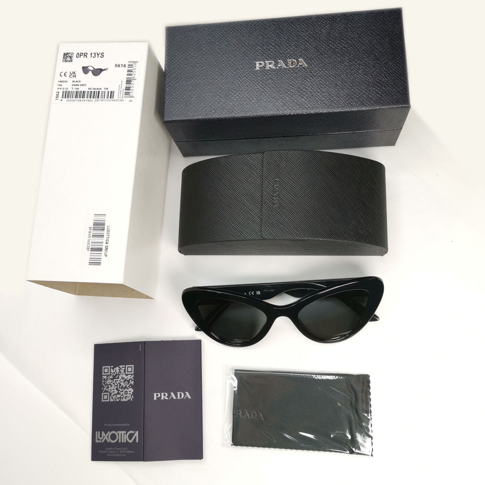 Prada Sunglasses Black Cat Eye Grey Milano Fashion PR13YS SPR 13Y 1AB-5S0 52mm