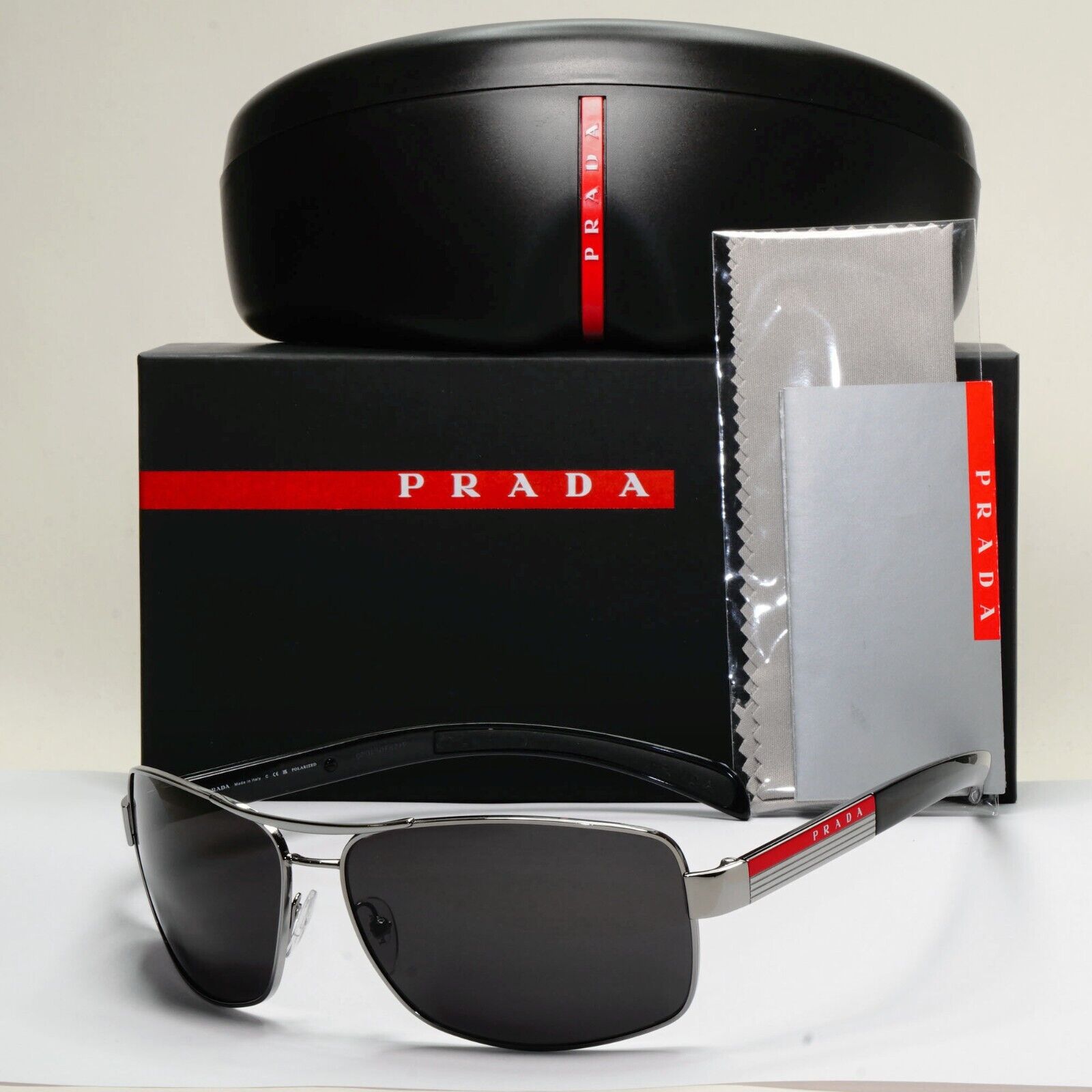 Prada Sunglasses Black Gunmetal Wrap Navigator PS54IS SPS 54I 1AV-5Z1 210924