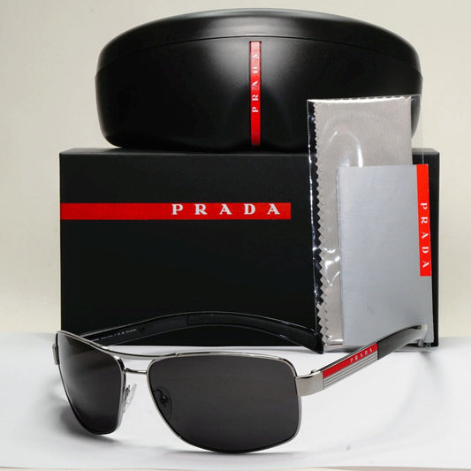 Prada Sunglasses Black Gunmetal Wrap Navigator PS54IS SPS 54I 1AV-5Z1 210924