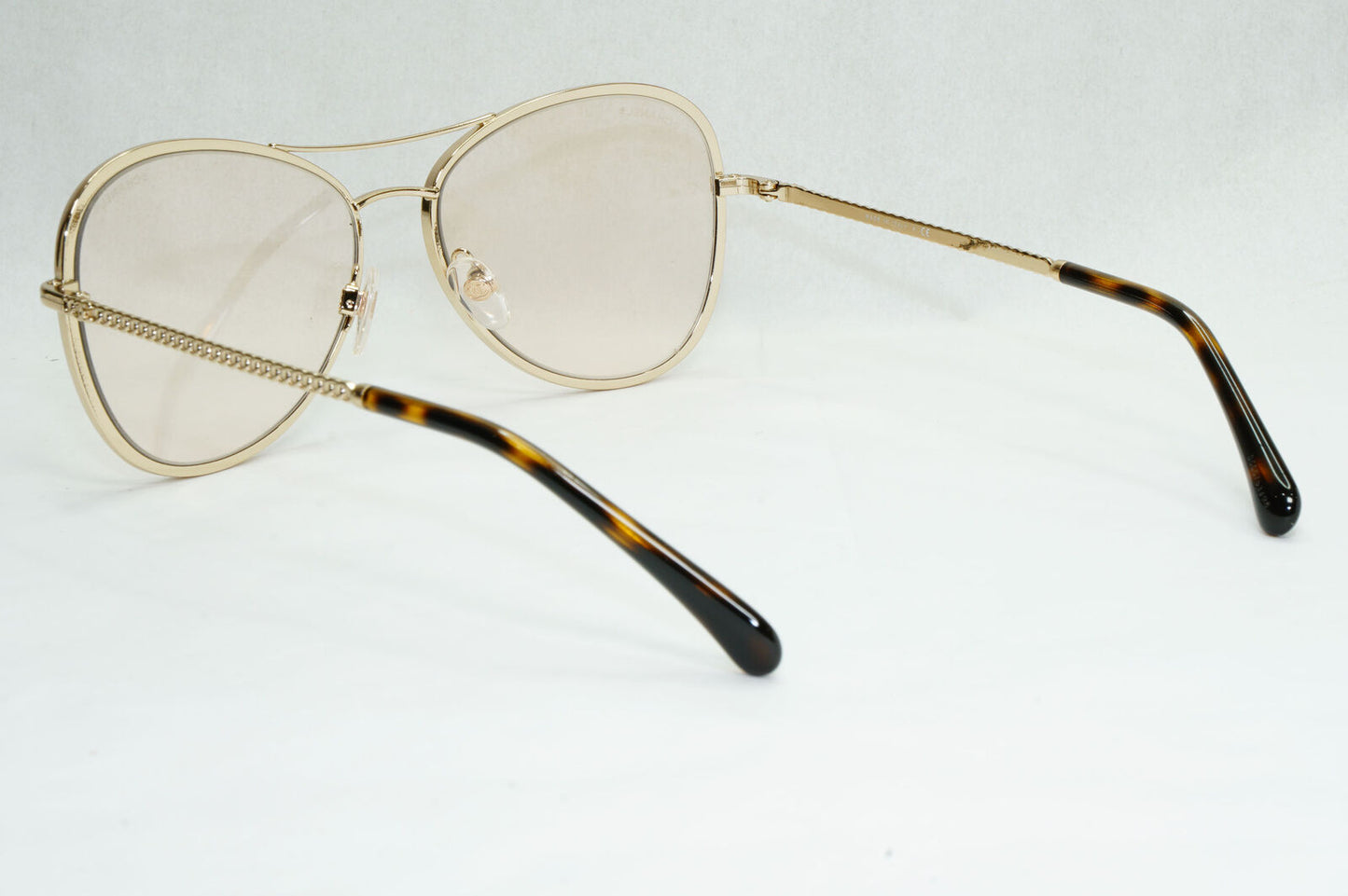 Chanel Sunglasses Gold Brown Square Metal Chain 2181-S c.395 56mm Cat 1