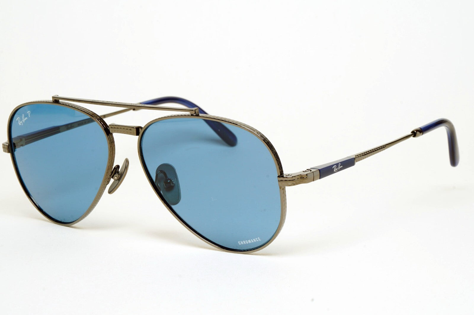 Ray-Ban Sunglasses Aviator Titanium Polarised Gunmetal Blue RB 8225 3142/S2 58mm