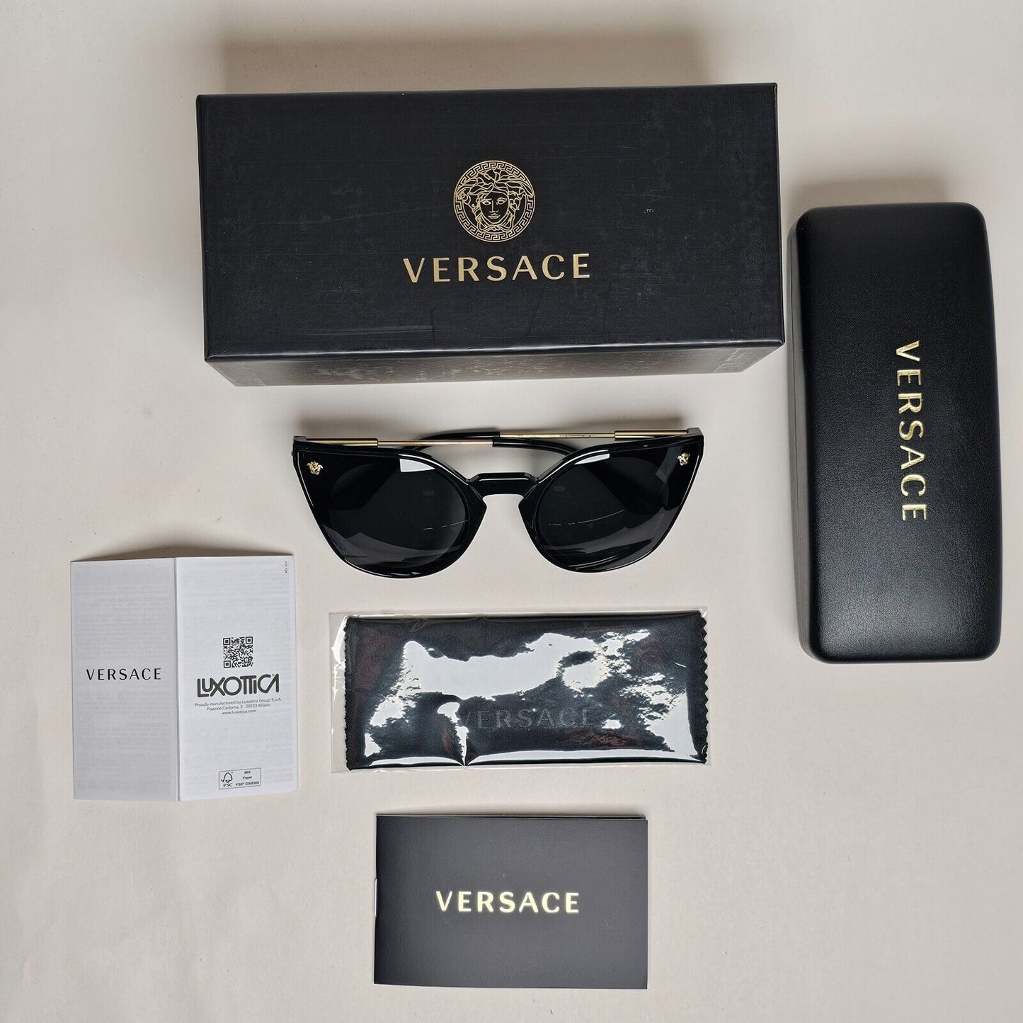 Versace Sunglasses Black Gold Cat Eye Medusa Dark Grey MOD VE 4410 GB1/87 60mm