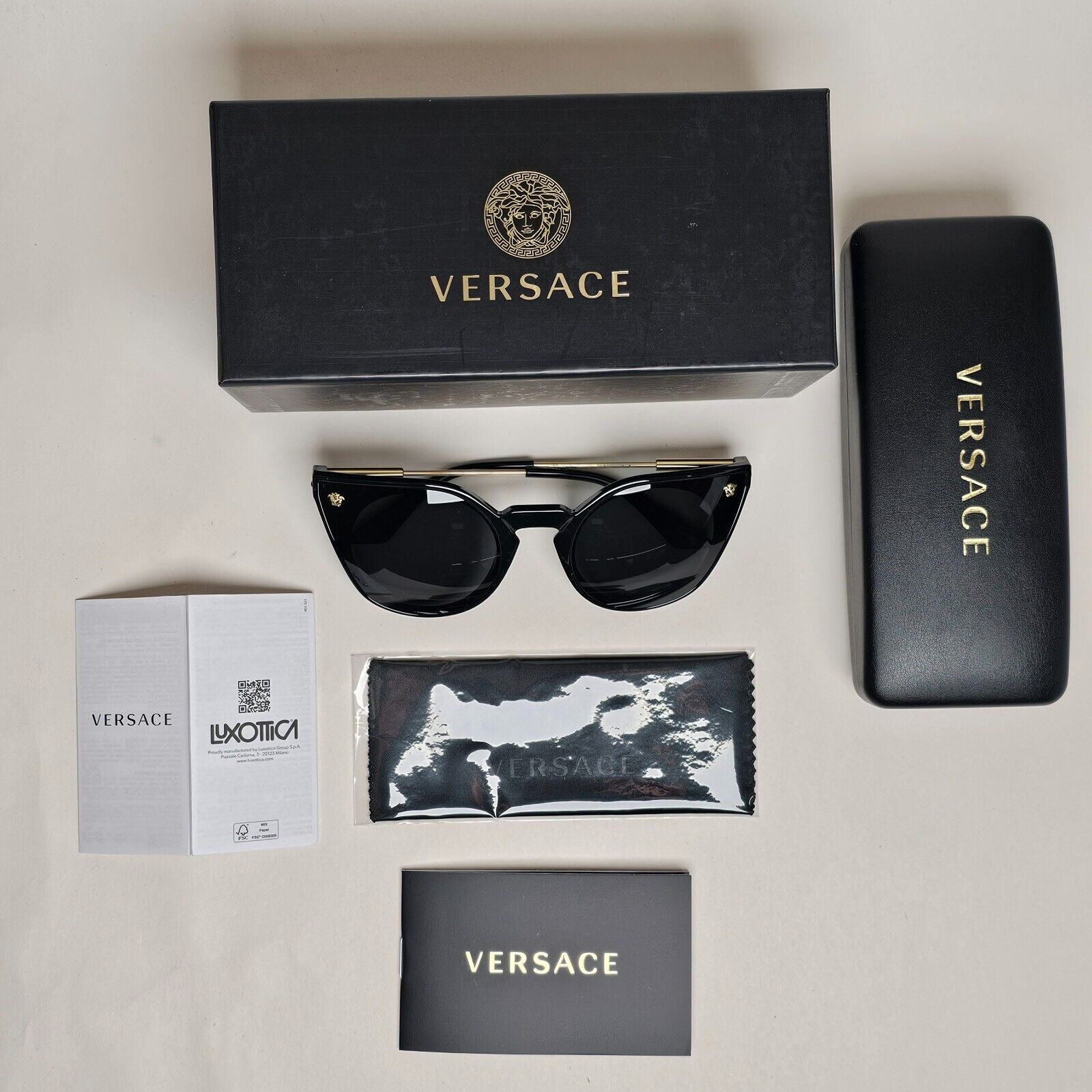 Versace Sunglasses Black Gold Cat Eye Medusa Dark Grey MOD VE 4410 GB1/87 60mm