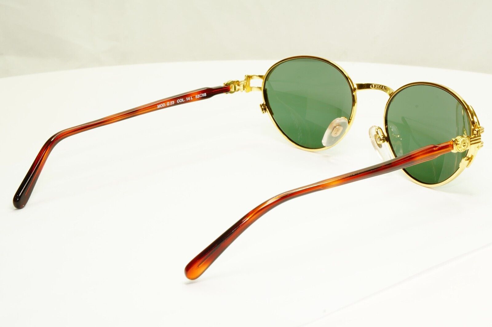 Gianni Versace 1995 Vintage Sunglasses Gold Medusa Green Brown MOD G23 COL 03L B