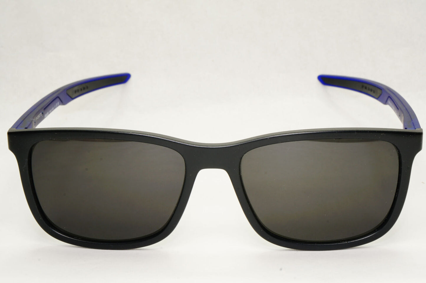Prada Sunglasses Black Blue Rubber Square Red Stripe PS07OV VPS 07O 15C-1O1 56mm