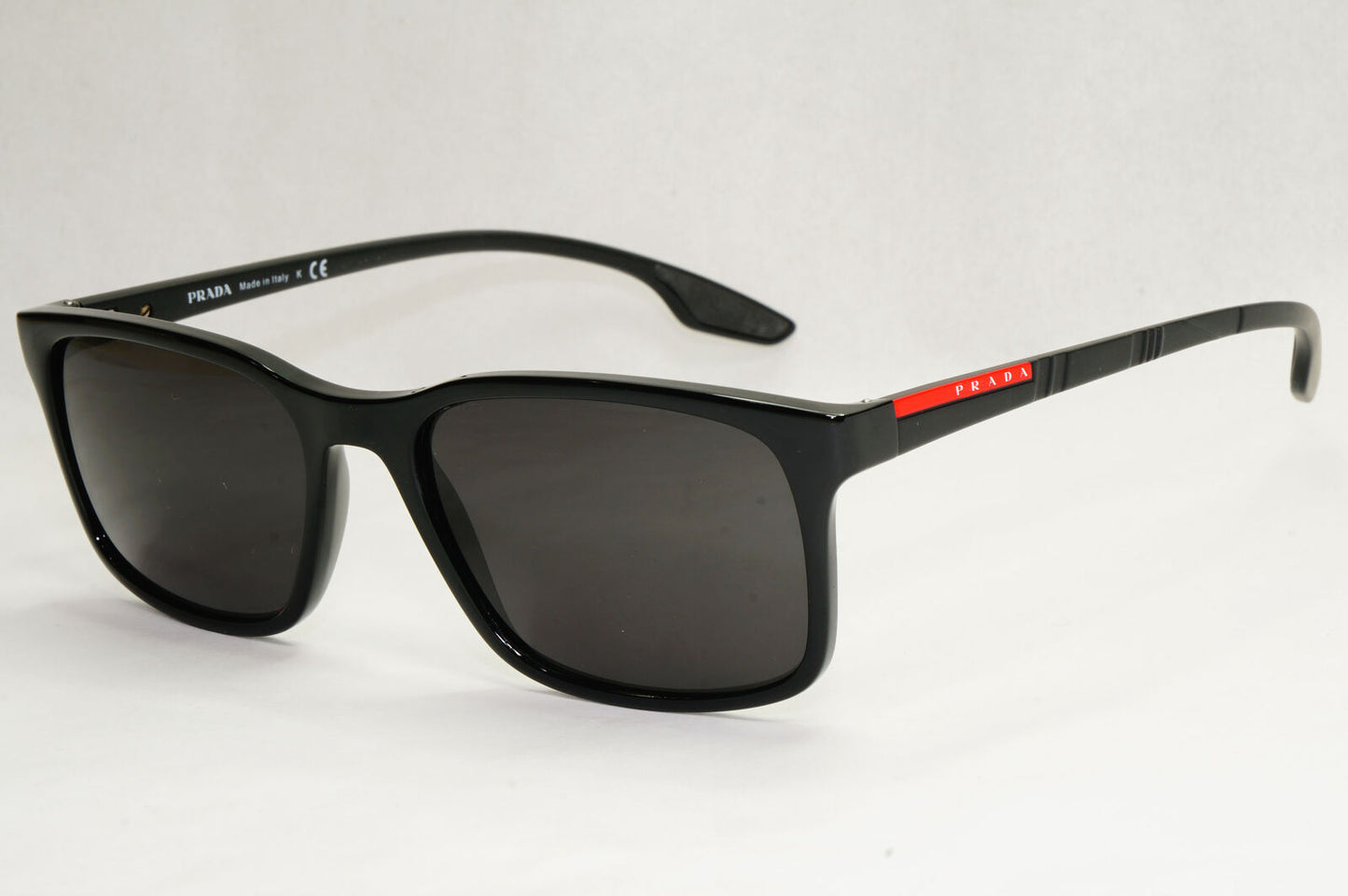 Prada Sunglasses Black Square Glossy Red Stripe PS01LV VPS 01L 1AB-1O1 54mm