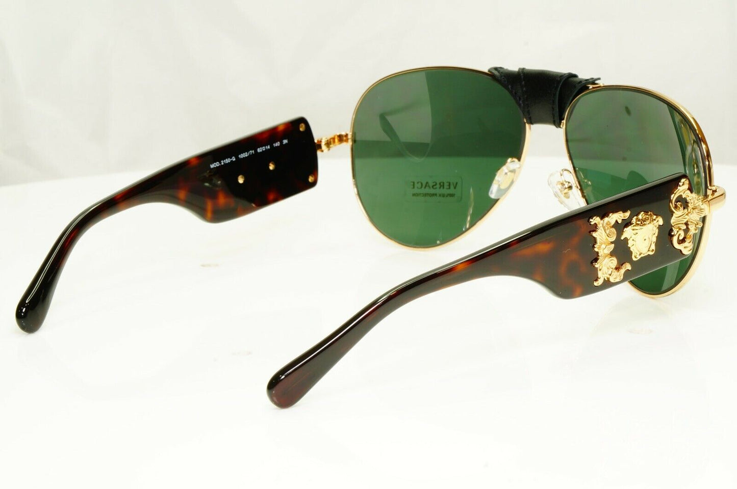 Versace Gold Medusa Ornate Brown Green Sunglasses Pilot Tortoise 2150-Q 1002/71