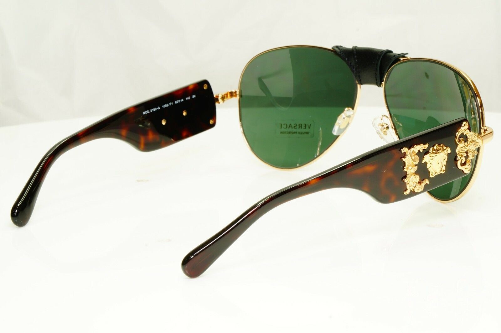 Versace Gold Medusa Ornate Brown Green Sunglasses Pilot Tortoise 2150-Q 1002/71
