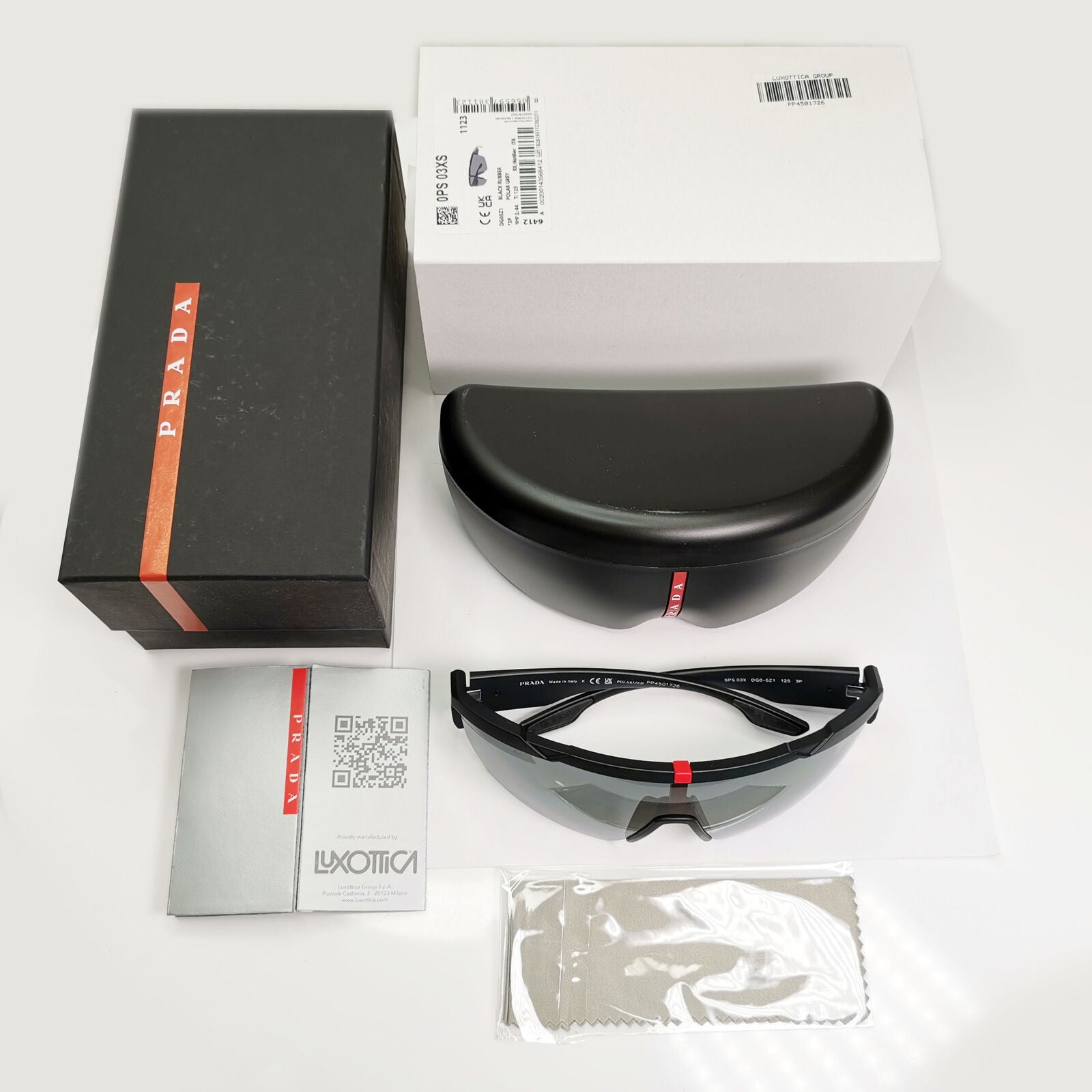 Prada Polarized Sunglasses Shield Visor Wrap Red Stripe PS03XS SPS 03X DG0-5Z1
