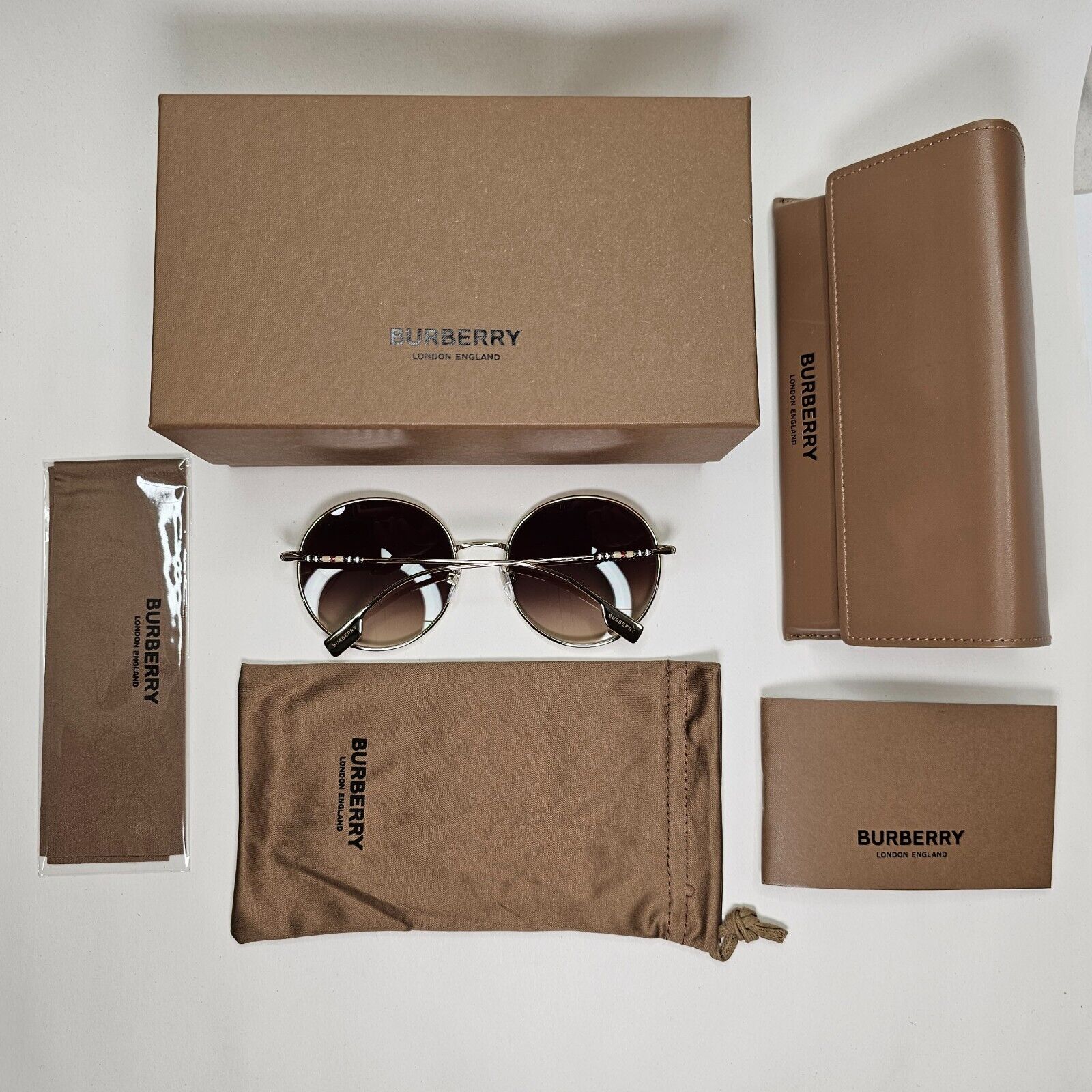 Burberry Sunglasses Round Gold Brown Gradient Metal BE 3132 Pippa 1109/13 58mm
