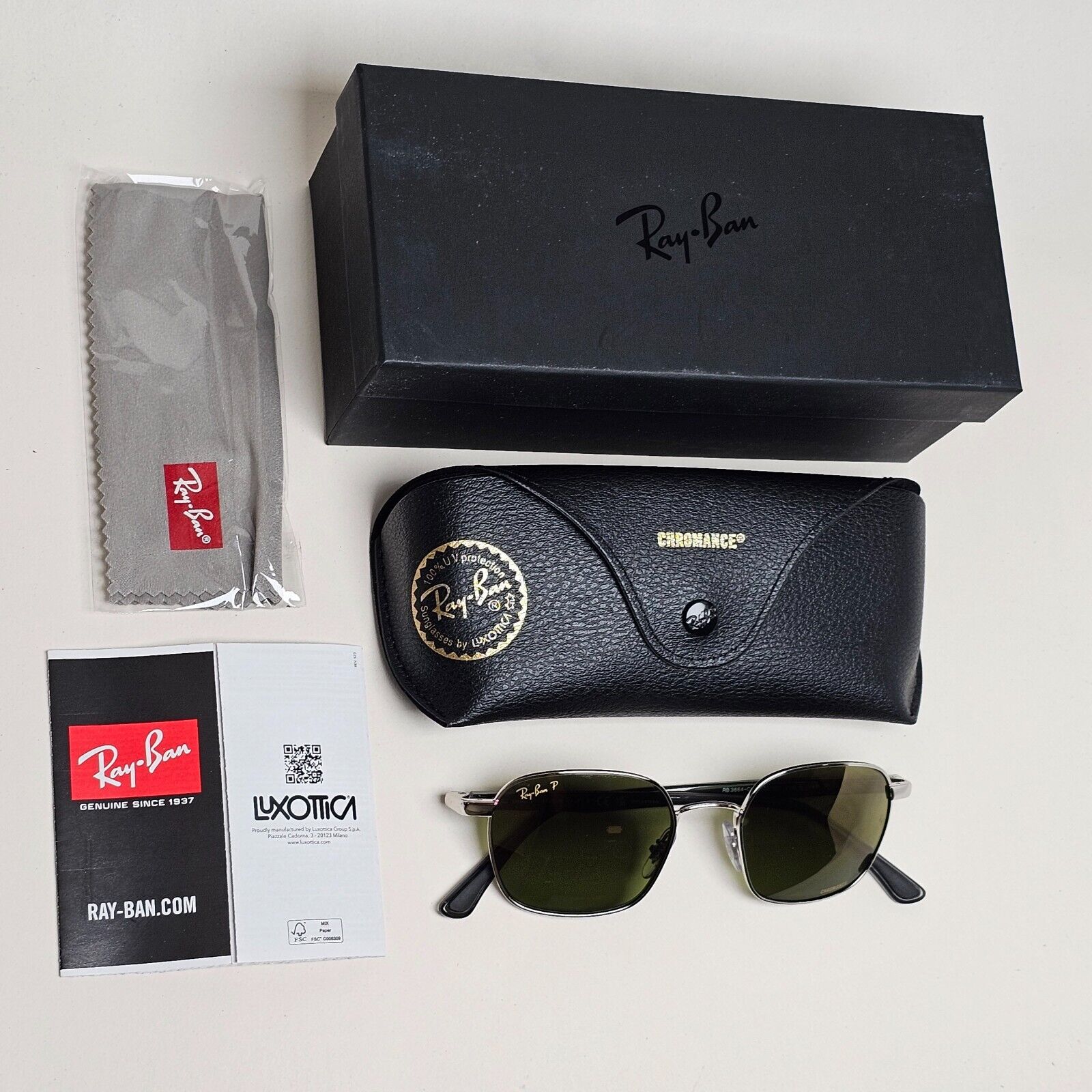 Ray-Ban Sunglasses Polarized Chromance Silver Green Mirror Gold RB 3664CH 003/6O