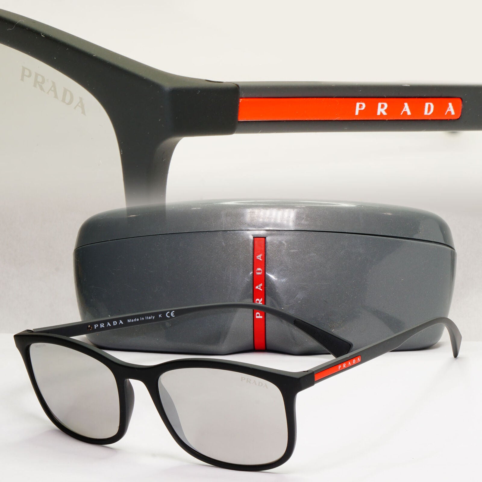 Prada Sunglasses Black Silver Mirror Square PS01TS SPS 01T DG0-2B0 56mm 050124