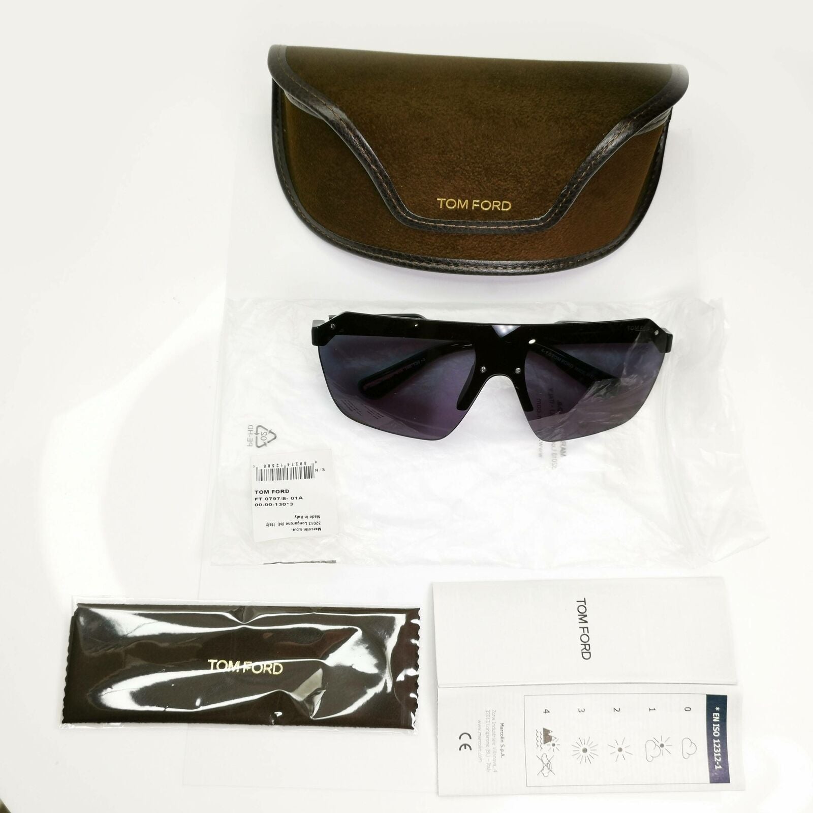 Authentic Tom Ford Mens Shield Visor Glossy Black Sunglasses Razor TF 797 01A