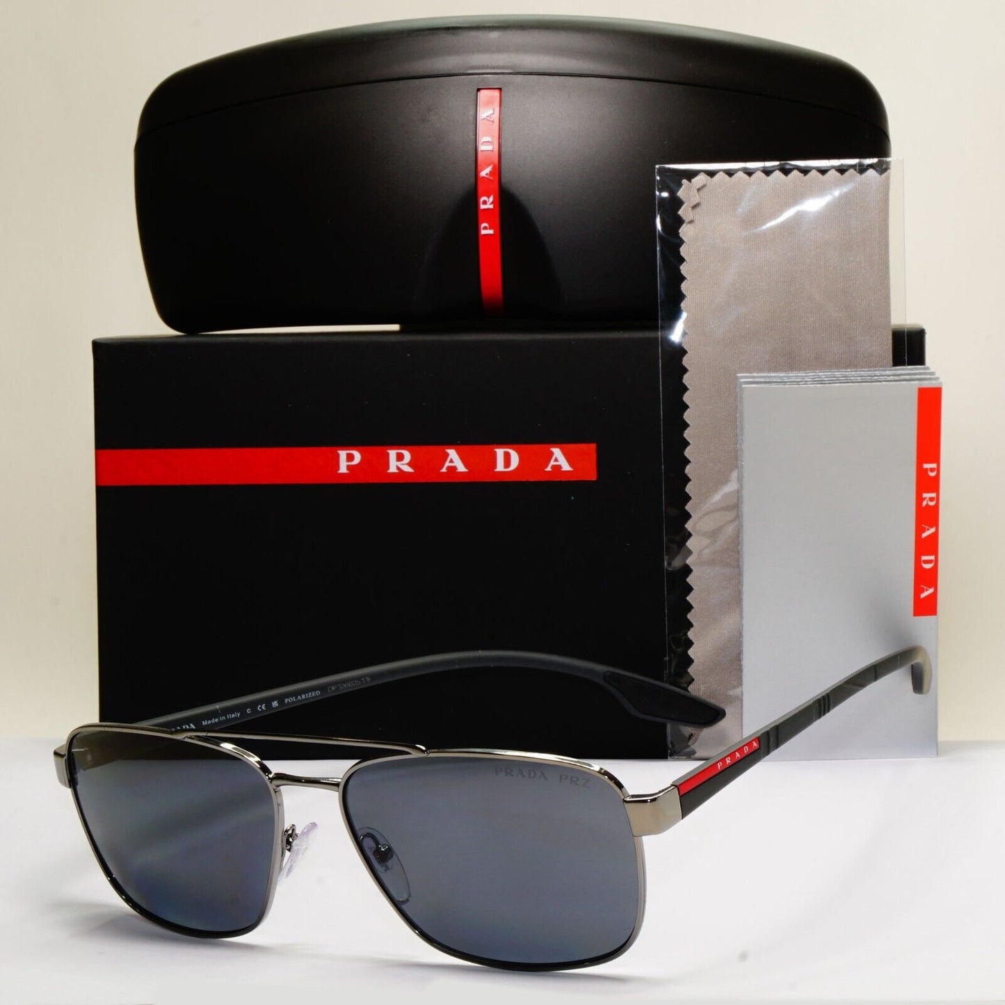 Prada Sunglasses Polarised Gunmetal Black Grey Navigator PR51US SPR 51U 5AV-5Z1