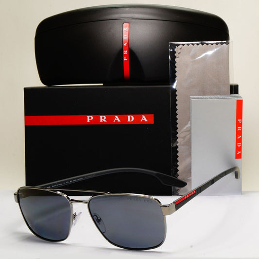 Prada Sunglasses Polarised Gunmetal Black Grey Navigator PR51US SPR 51U 5AV-5Z1
