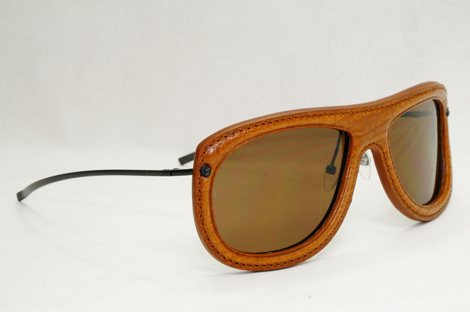 Gucci Sunglasses 1999 Vintage Rare Leather Brown Pilot GG 1736/N/S 7N7 130224