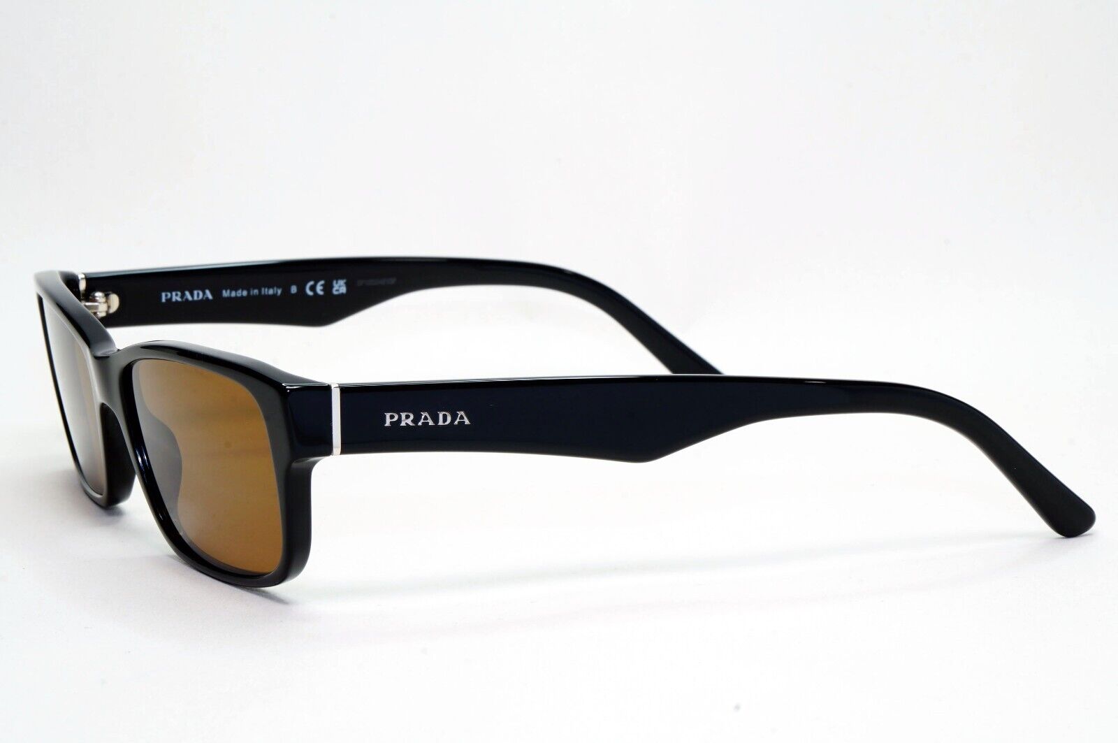 Prada Sunglasses Black Brown Glossy Rectangle Square PR16MV VPR 16M 1AB-1O1 53mm