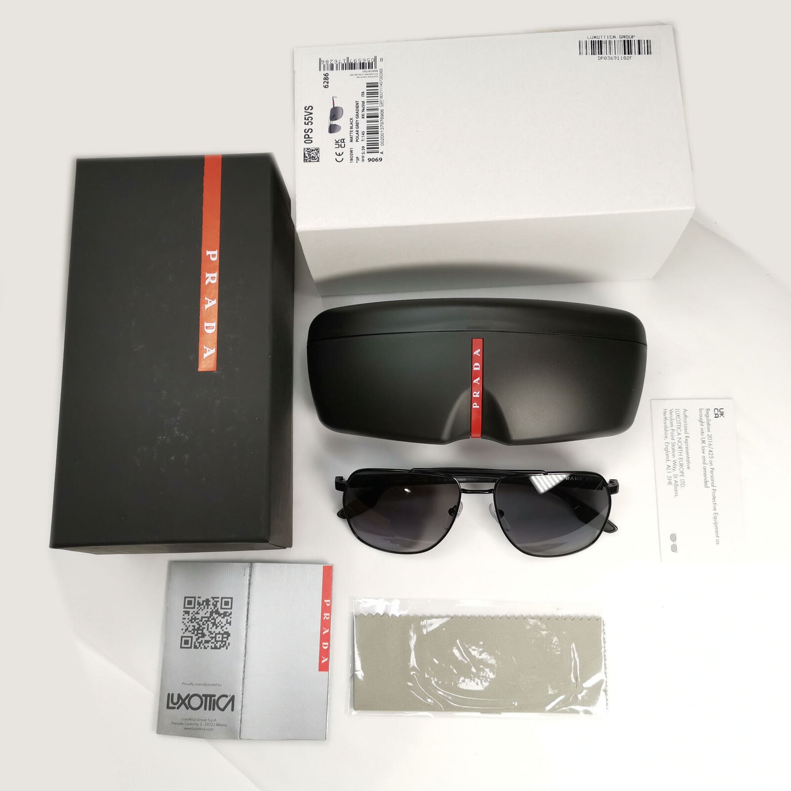 Prada Sunglasses Polarized Black Pilot Square Grey Smoke PS55VS SPS 55V 1BO-5W1