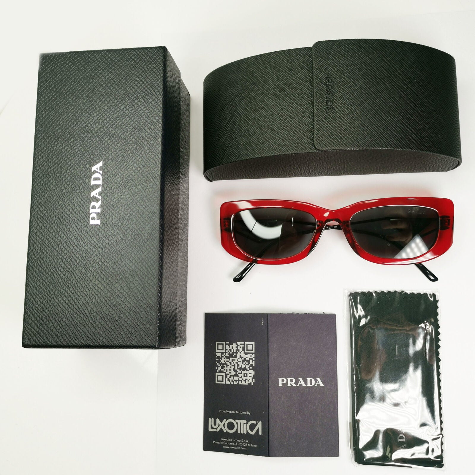 Prada Triangle Logo Sunglasses Red Black Crystal Square PR14YS SPR 14Y 08Z-5S0