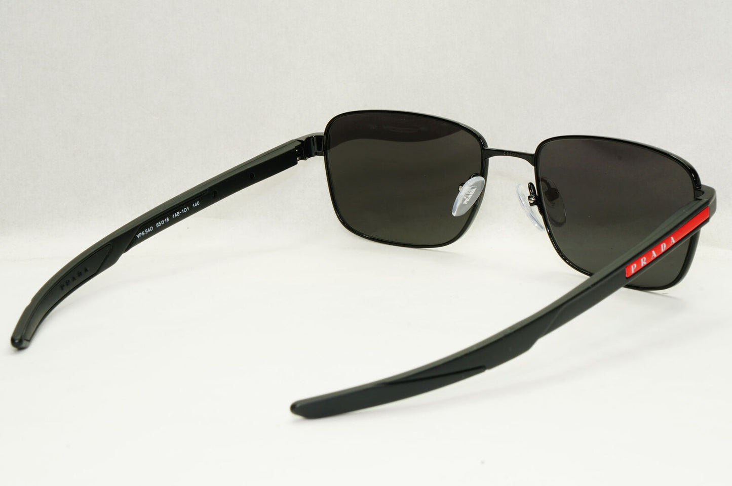 Prada Sunglasses Black Square Metal Red Stripe PS54OV VPS 54O 1AB-1O1 55mm