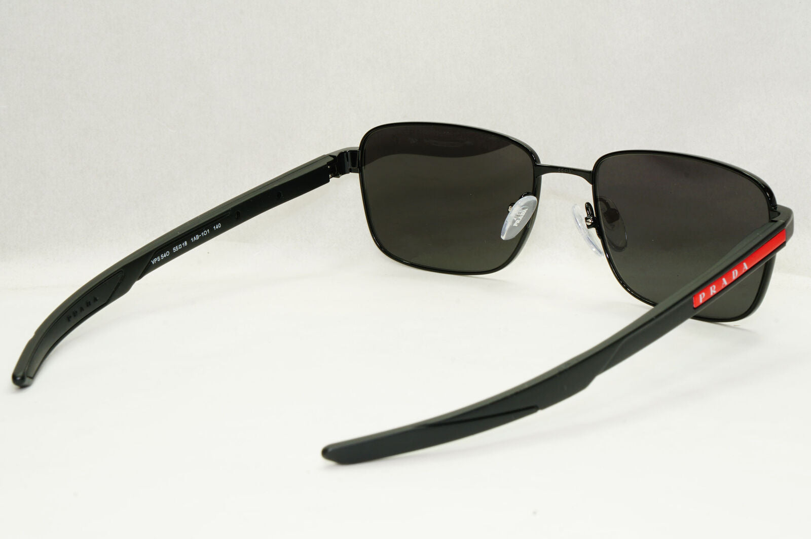Prada Sunglasses Black Square Metal Red Stripe PS54OV VPS 54O 1AB-1O1 55mm