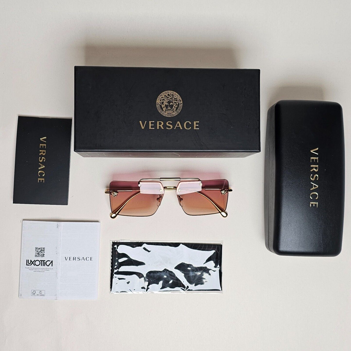 Versace Sunglasses Gold Rimless Gold Fuchsia Orange Gradient MOD VE 2245 1002/78