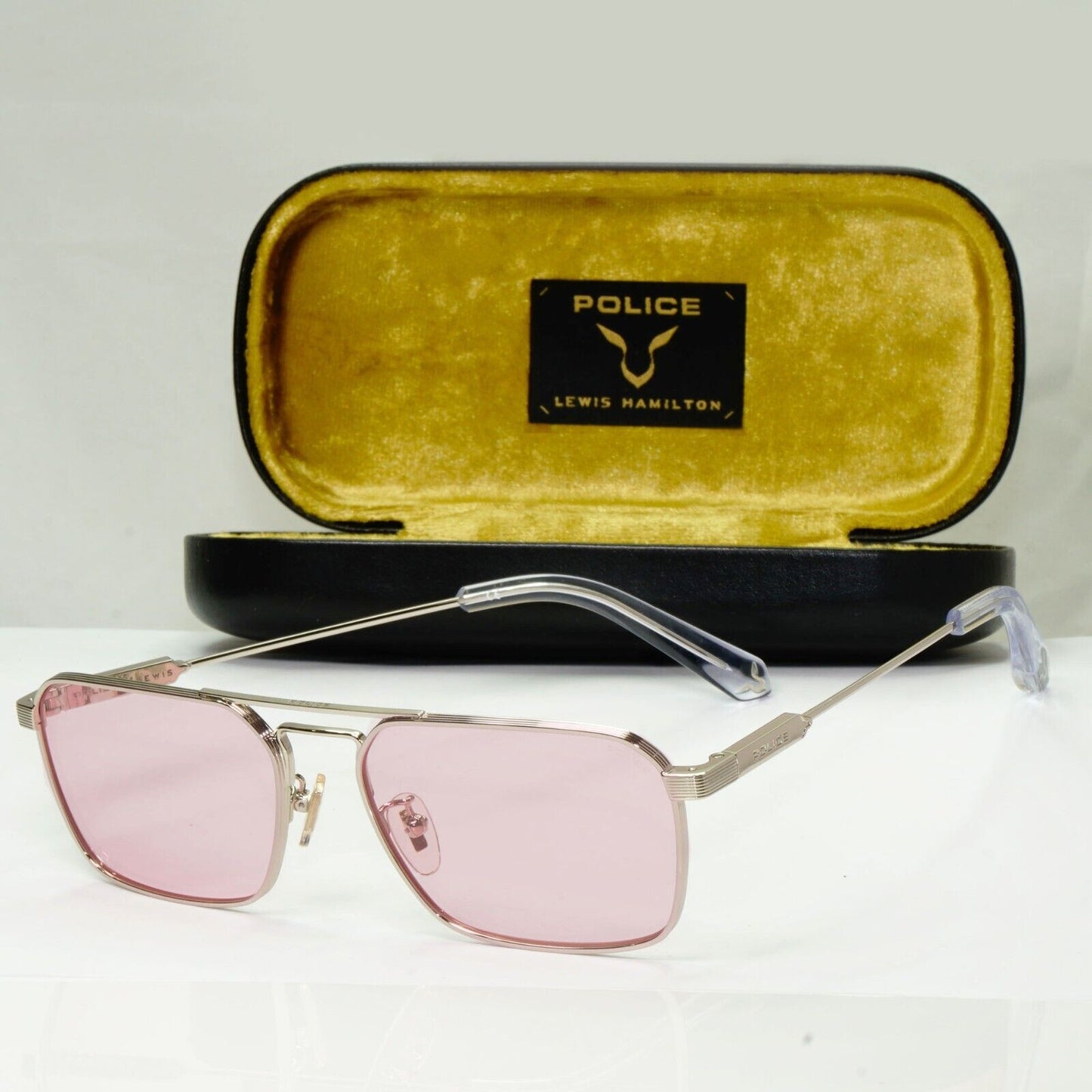 Police Lewis Hamilton F1 Sunglasses Pink Rose Tint Silver Metal SPL A23 COL 0579