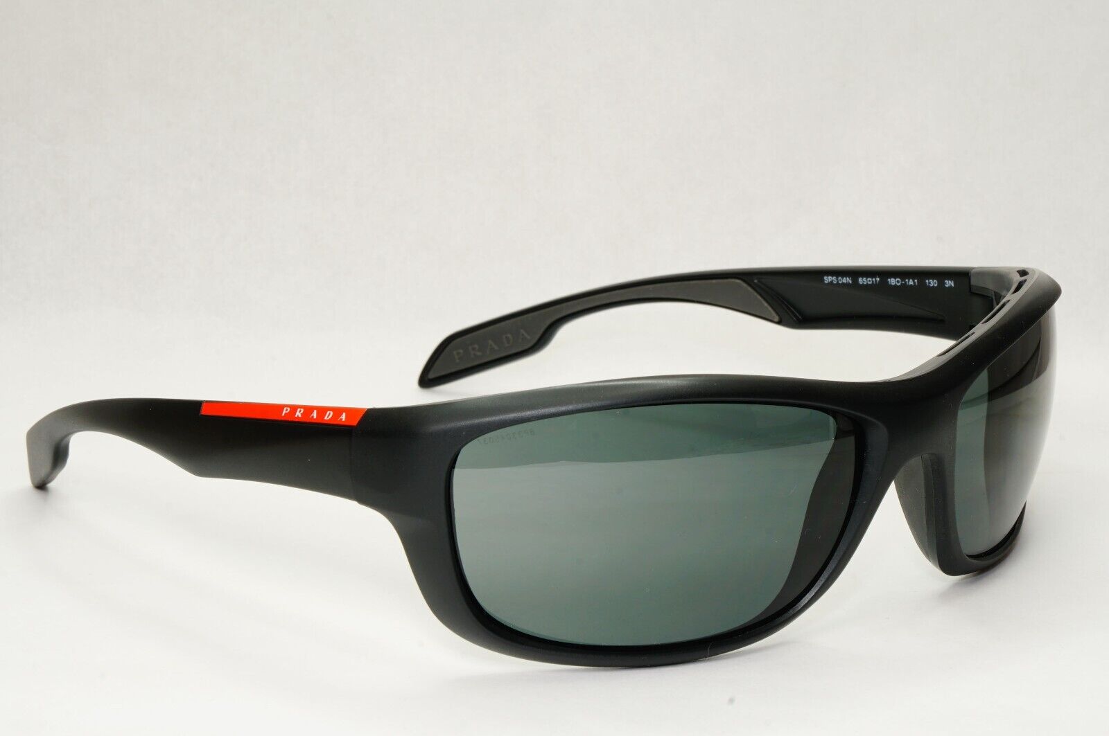 Prada Sunglasses Black Wrap Linea Rossa Red Stripe PS04NS SPS 04N 1BO-1A1 65mm