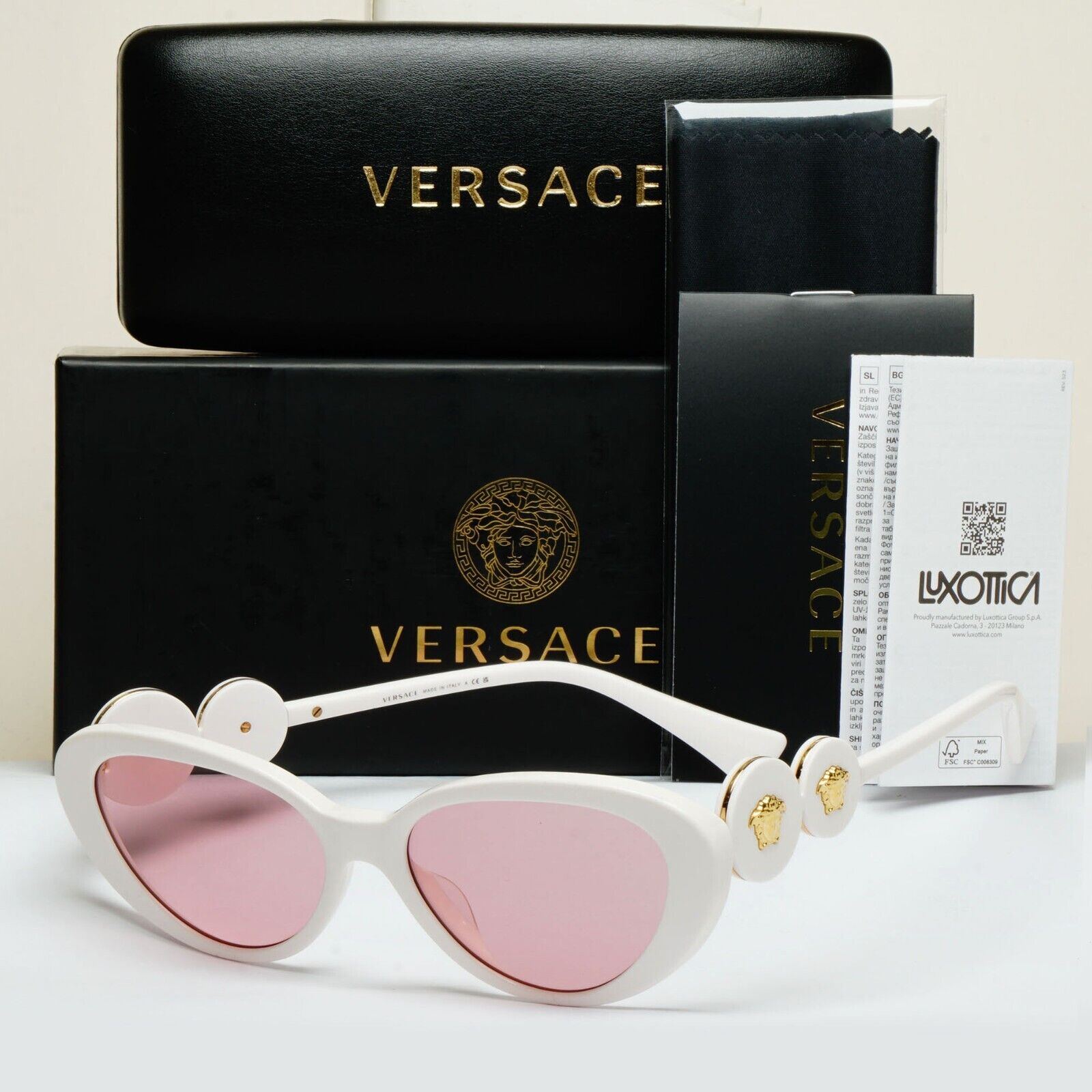Versace Sunglasses White Cat Eye Pale Pink Gold Medusa MOD VE 4433-U 314/84 54mm