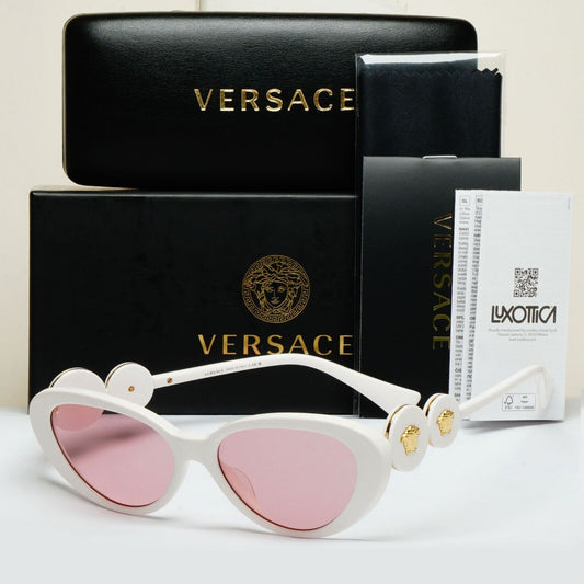 Versace Sunglasses White Cat Eye Pale Pink Gold Medusa MOD VE 4433-U 314/84 54mm