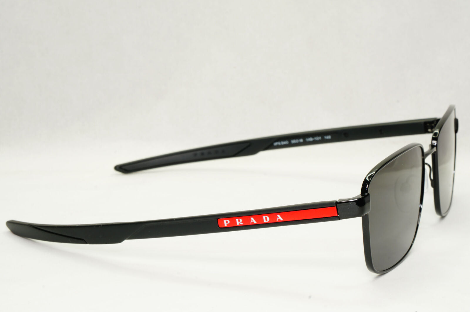 Prada Sunglasses Black Square Metal Red Stripe PS54OV VPS 54O 1AB-1O1 55mm