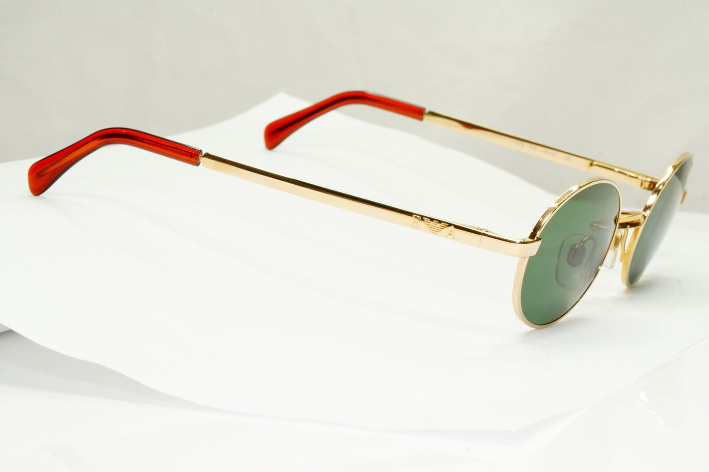 Emporio Armani Sunglasses 1997 Vintage Gold Green Metal Oval 076 743 48mm B