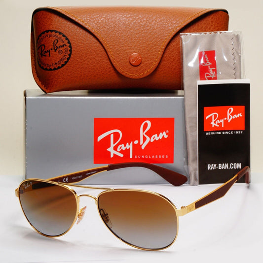 Ray-Ban Sunglasses Polarized Gold Brown Gradient Metal Pilot RB 3549 001/T5 58mm