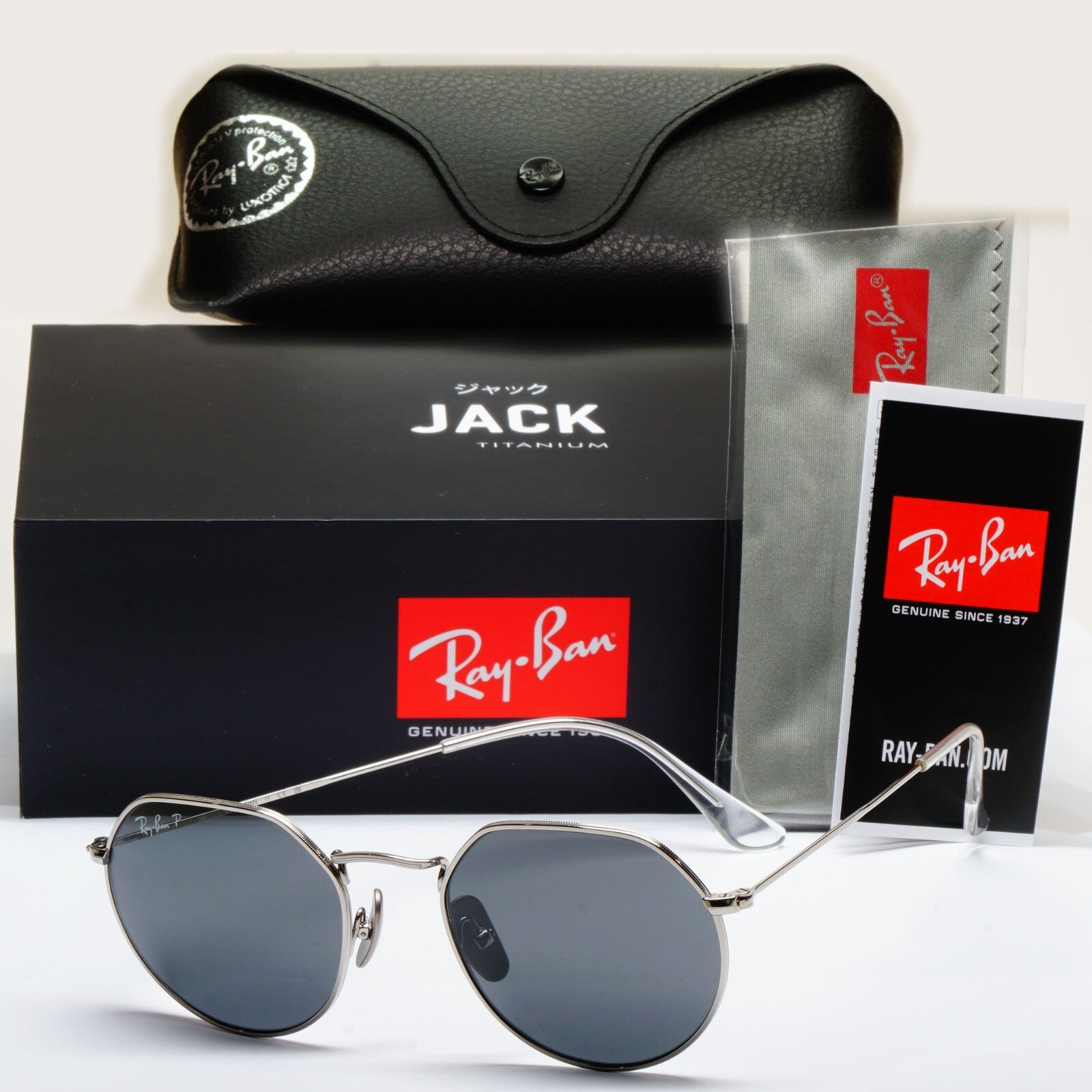 Ray-Ban Sunglasses Jack Titanium Polarised Silver Black RB 8165 9209/48 51mm