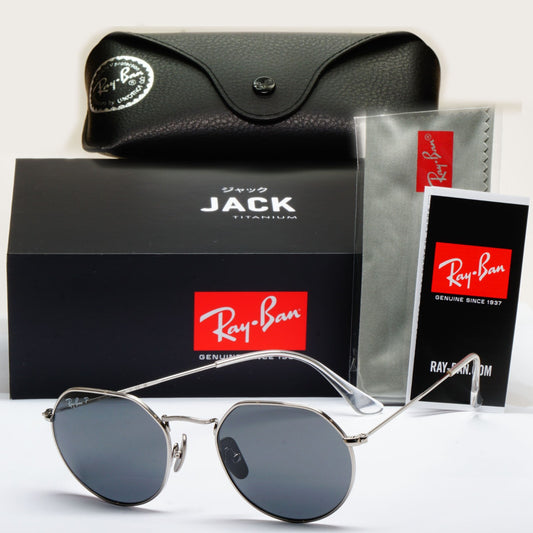 Ray-Ban Sunglasses Jack Titanium Polarised Silver Black RB 8165 9209/48 51mm