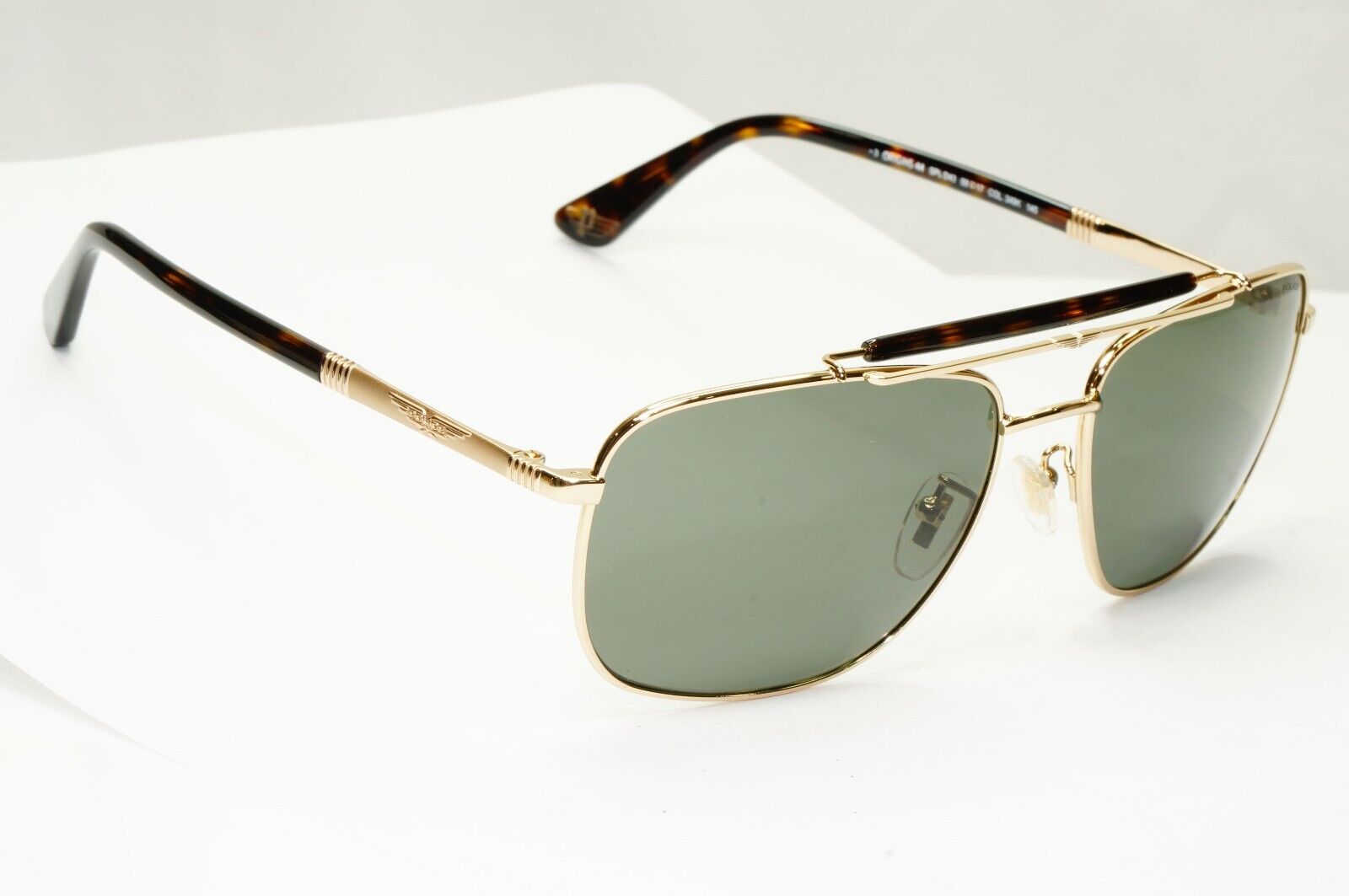 Police Gold Green Sunglasses Pilot Brow Bar Origins 44 SPL D43 COL 349K 58mm