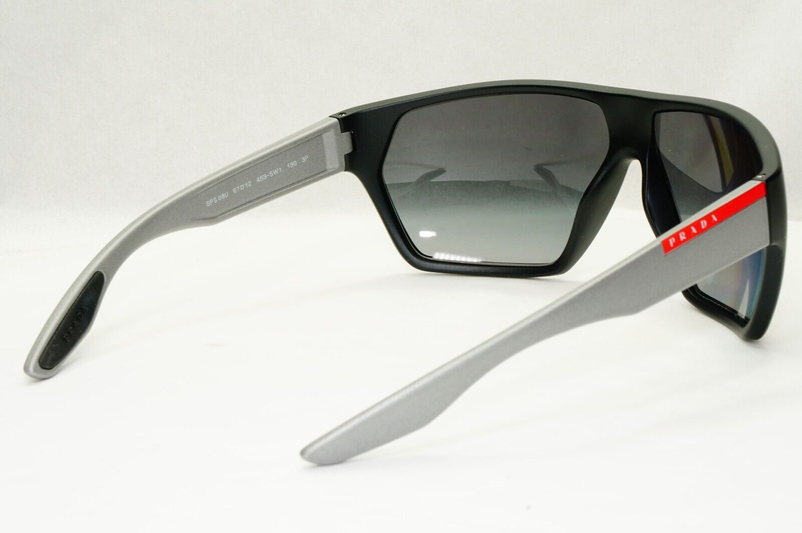 Prada Sunglasses Polarized Black  Wrap Grey Rubber PS08US SPS 08U 453-5W1