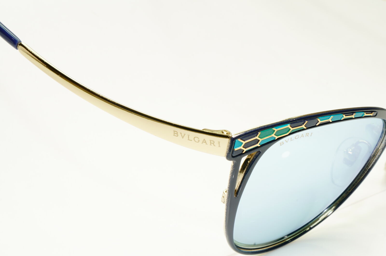 Bvlgari Mirror Gold Blue Sunglasses Square Green Scales BV 6083 2020/6J 050822