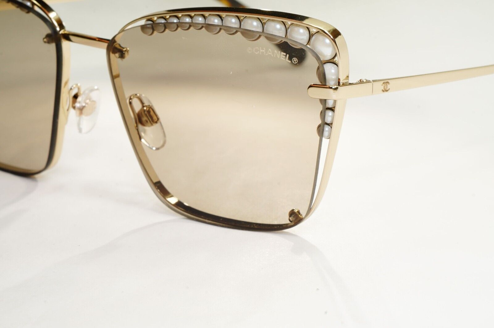 Chanel Sunglasses Pearl Gold Square Metal Brown 2N 4235-H c.395/3 57mm