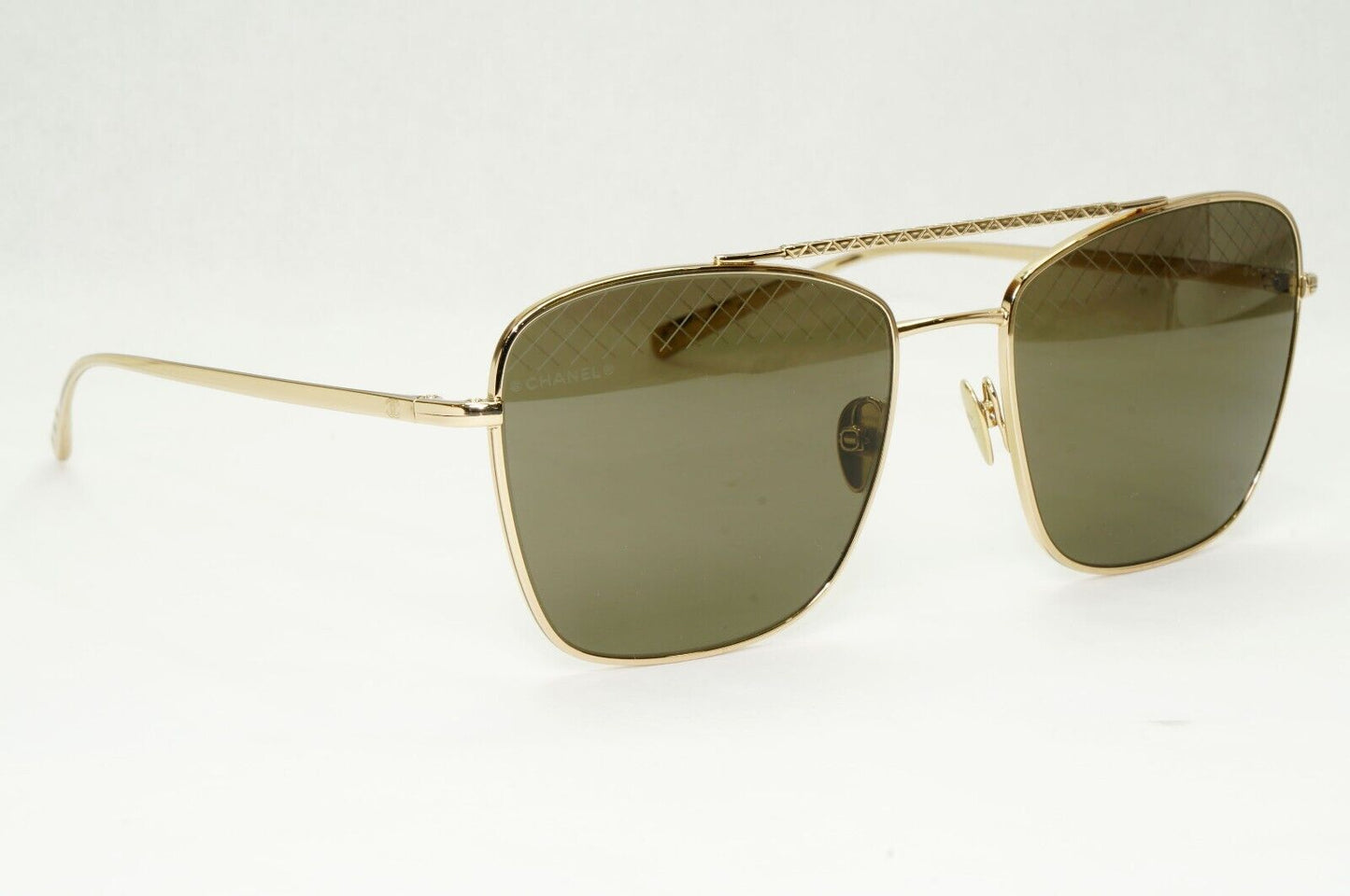 Chanel Sunglasses Gold Square Grey Dull Green Metal Frame 4256 C.395/3 041223