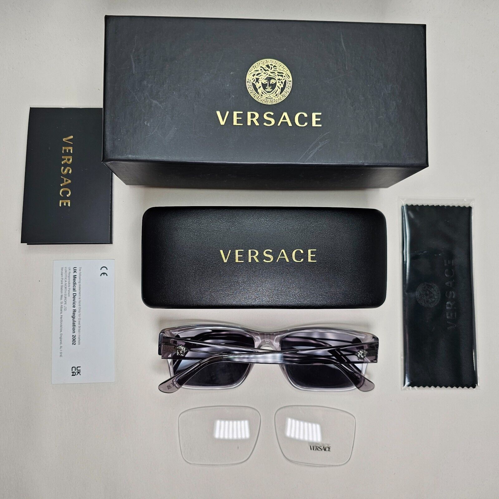 Versace Sunglasses Grey Transparent Black Square Medusa MOD 3342 593 57mm