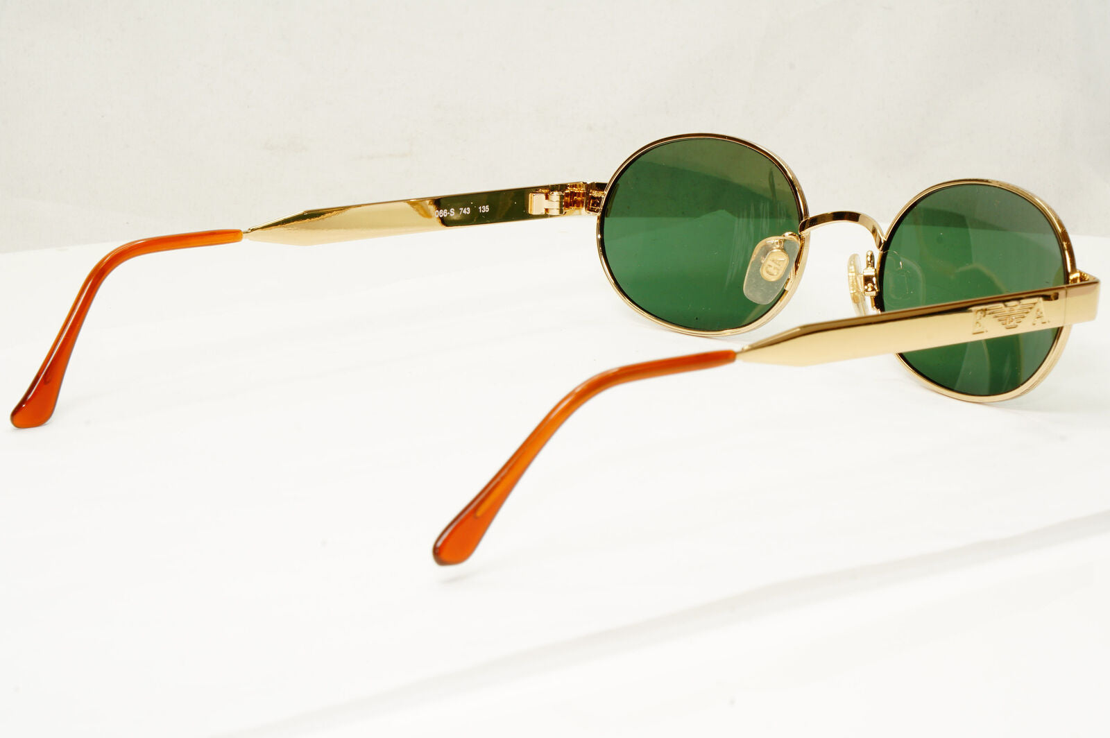 Emporio Armani 1997 Vintage Sunglasses Oval Metal Gold Green Eagle 066-S 743
