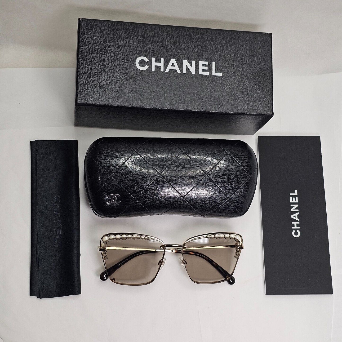 Chanel Sunglasses Pearl Gold Square Metal Brown 2N 4235-H c.395/3 57mm