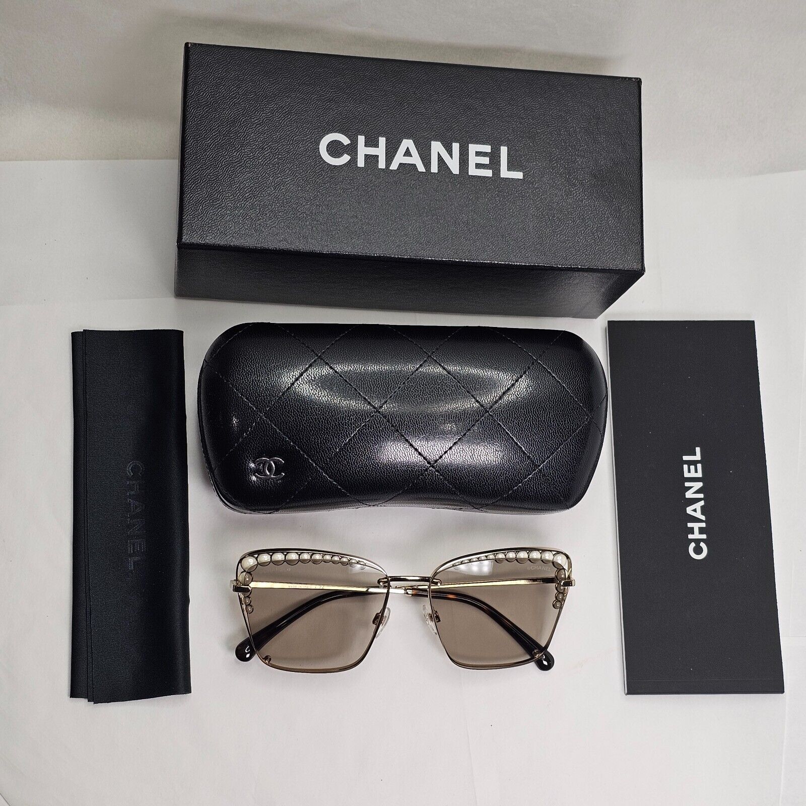 Chanel Sunglasses Pearl Gold Square Metal Brown 2N 4235-H c.395/3 57mm