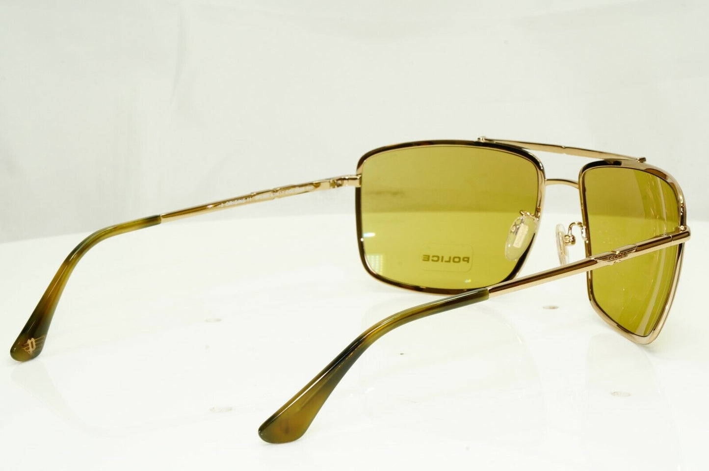 Police Gold Metal Square Pilot Sunglasses Mustard Ochre Lens SPL 965 COL 02A8