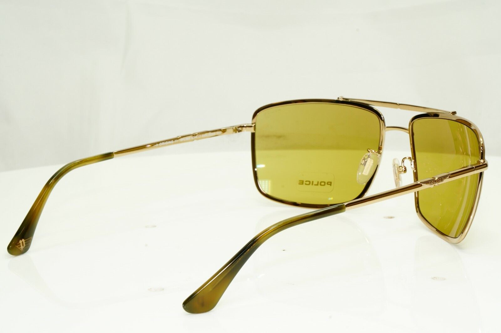 Police Gold Metal Square Pilot Sunglasses Mustard Ochre Lens SPL 965 COL 02A8