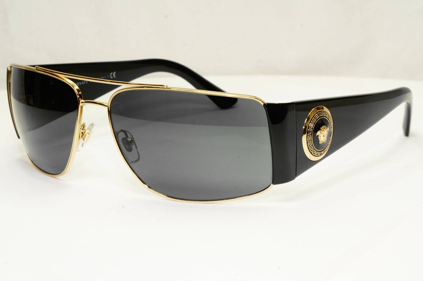 Versace Sunglasses Black Gold Medusa Square Metal MOD VE 2163 1002/87